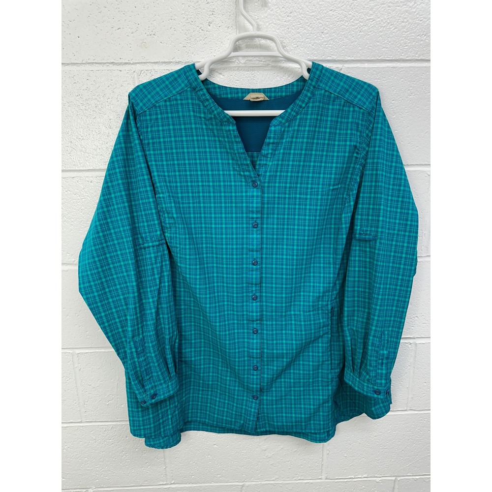 Duluth Trading Co Button Up Shirt Teal Plaid‎ Vented / Women's 3X